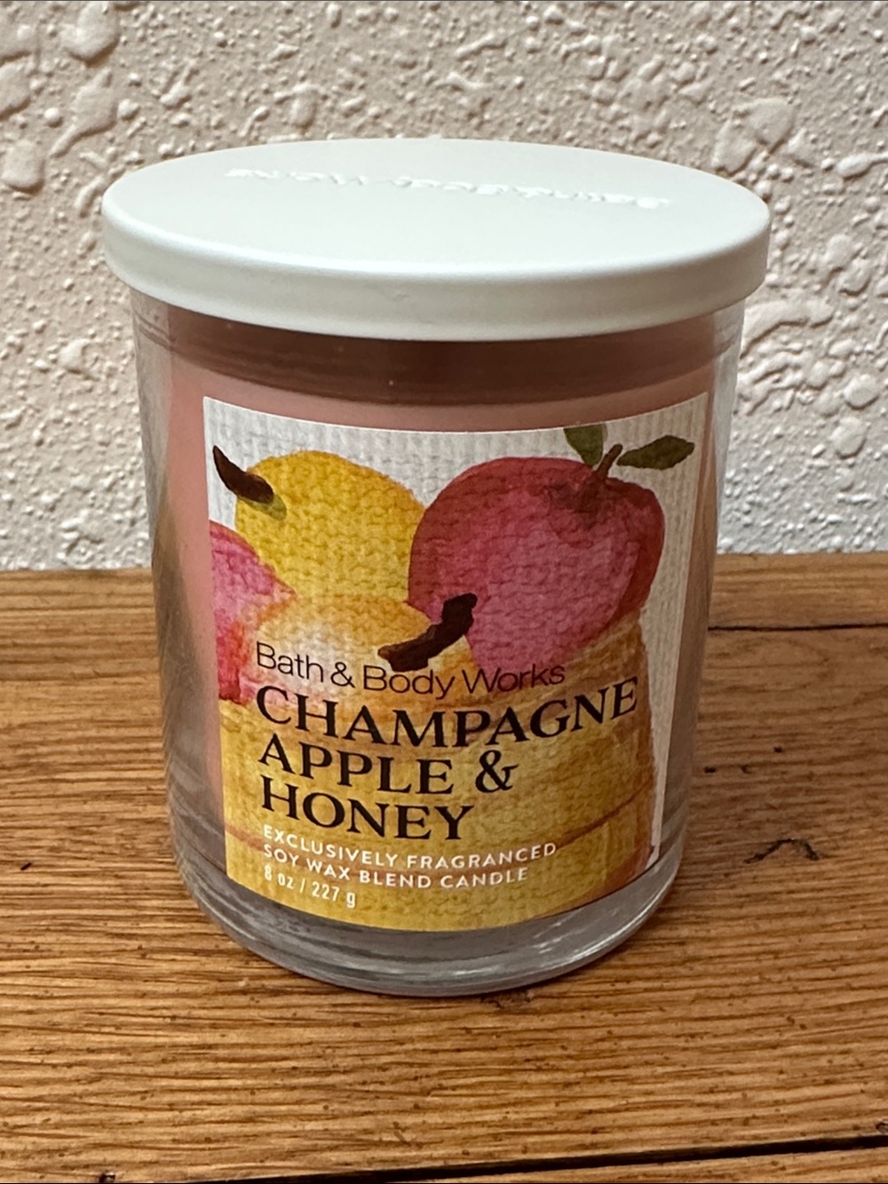 Bath & Body Works Champagne Apple & Honey Candle - White Lid, Yellow, Pink, Red